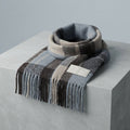 Check Winter Scarf with Fringed Edges — Grey