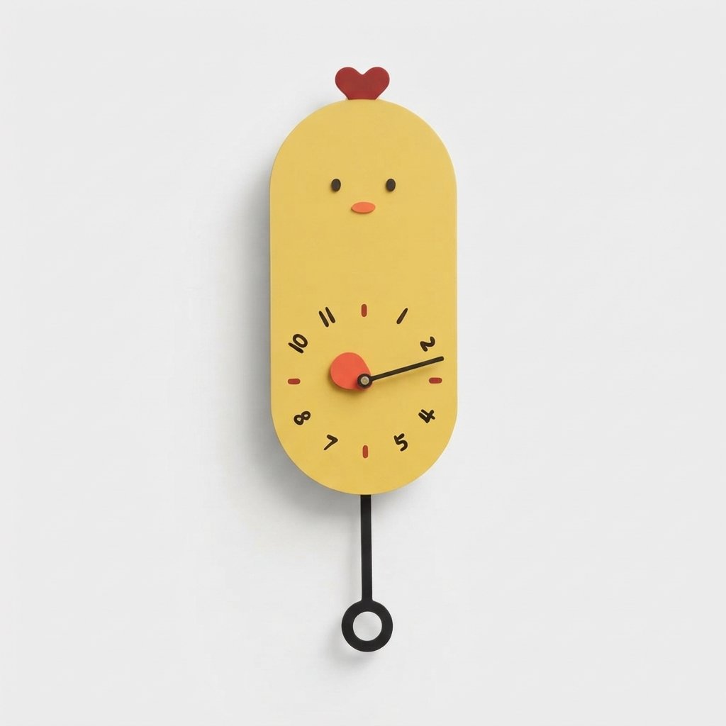 Chick Wall Clock with Pendulum, Silent Quartz Movement — Yellow
