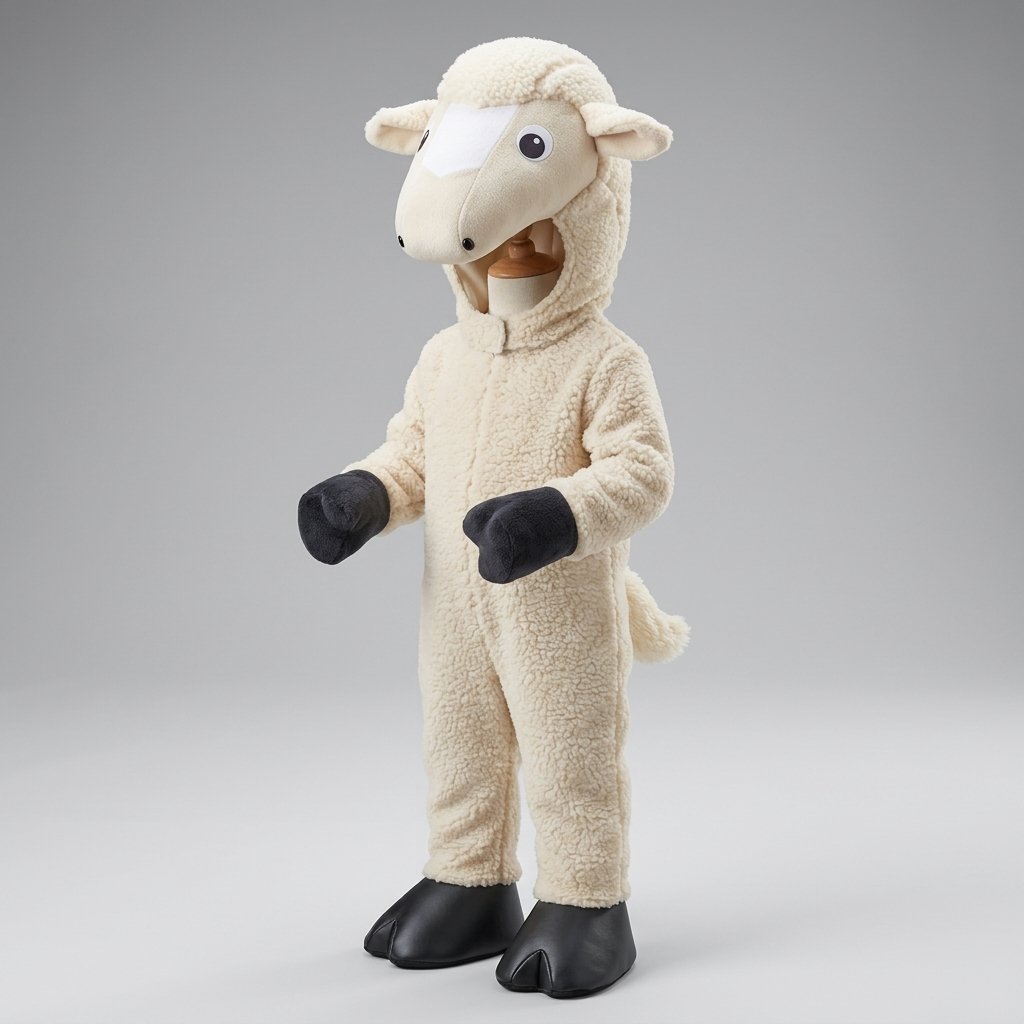 Children's Animal Horse Costume Set with Plush Hood, Jumpsuit, Mittens and Shoe Covers — Sheep