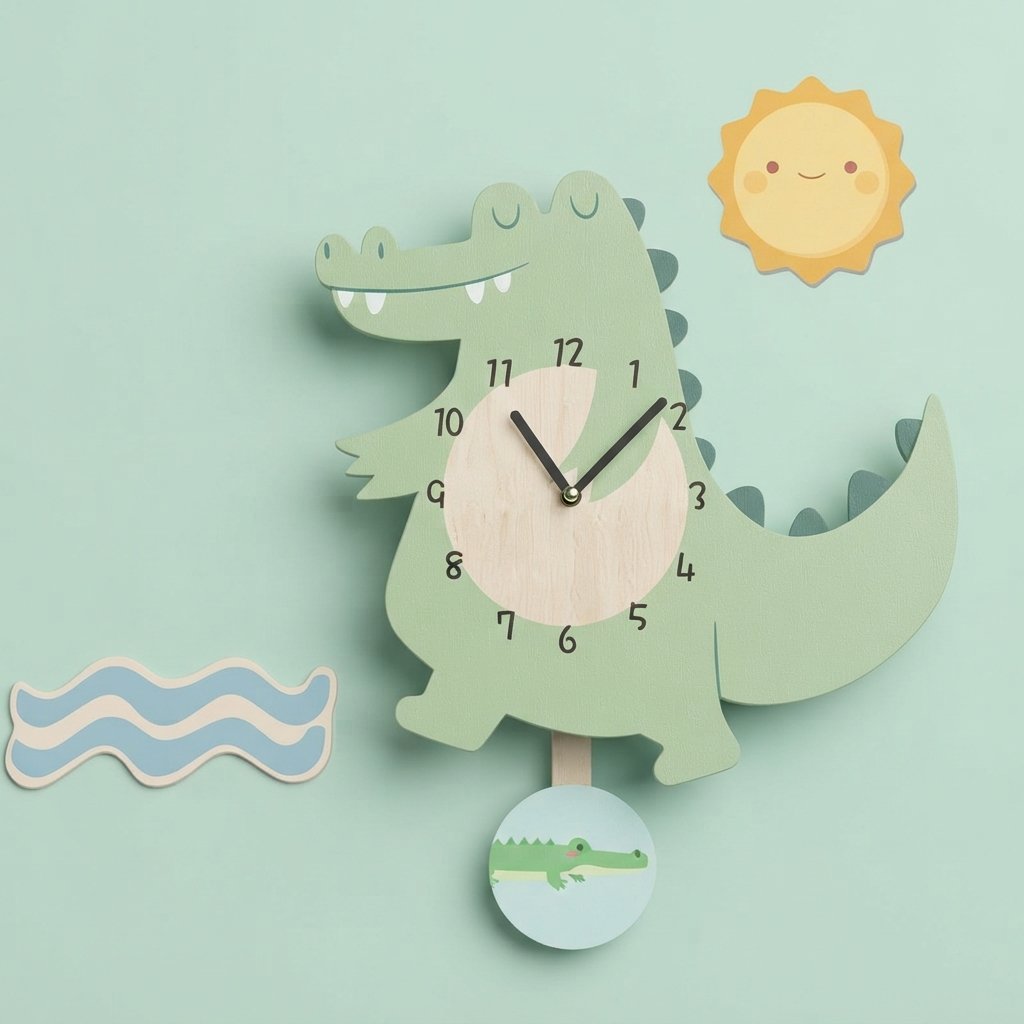 Children's Pendulum Wall Clock with Animal Design — Crocodile