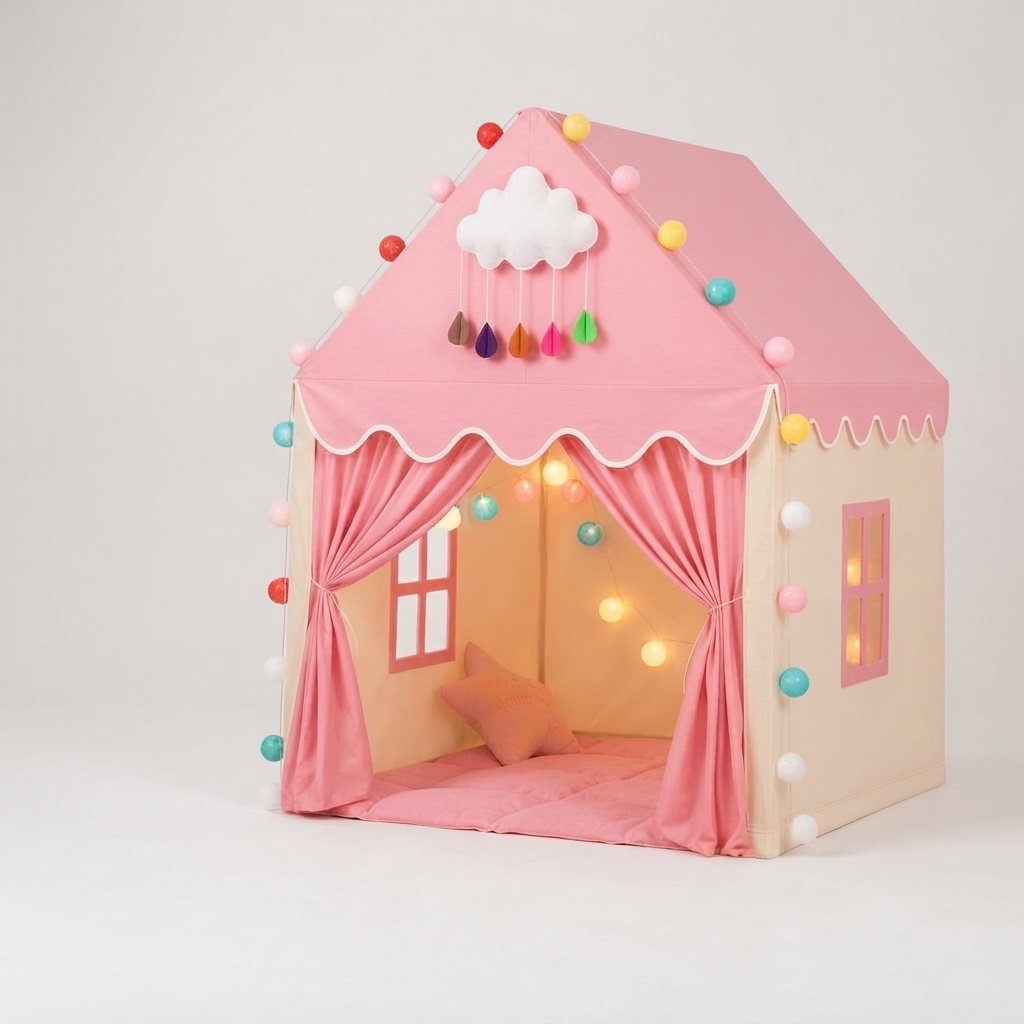 Children's Play House Tent with Padded Mat and Lights — Pink