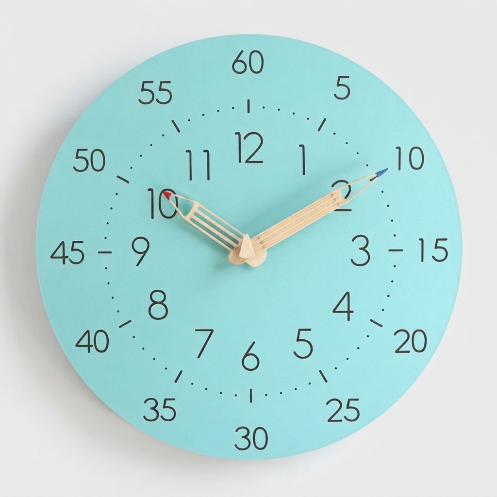 Children's Silent Learning Wall Clock with Pencil Hands, 30 cm — Blue