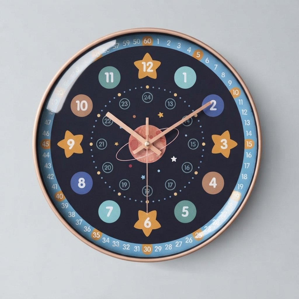 Children's Silent Wall Clock, Space Design, 12 Inch — Standard title