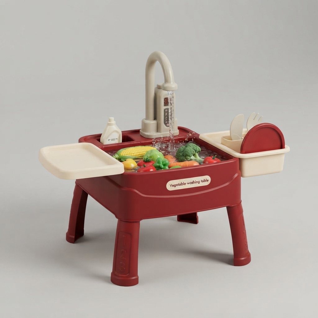 Children's Water Activity Table with Working Tap — Red
