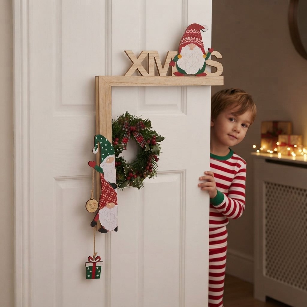 Christmas Door Frame Decoration, 3D Wooden Santa Sign — Wood Left