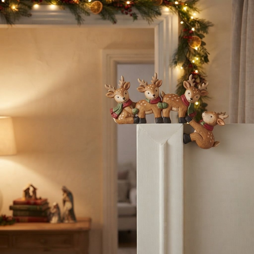 Christmas Door Frame Decoration, Wooden Festive Motif — Deer