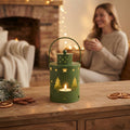 Christmas Metal Lantern Set with Festive Cut-Out Designs — Green