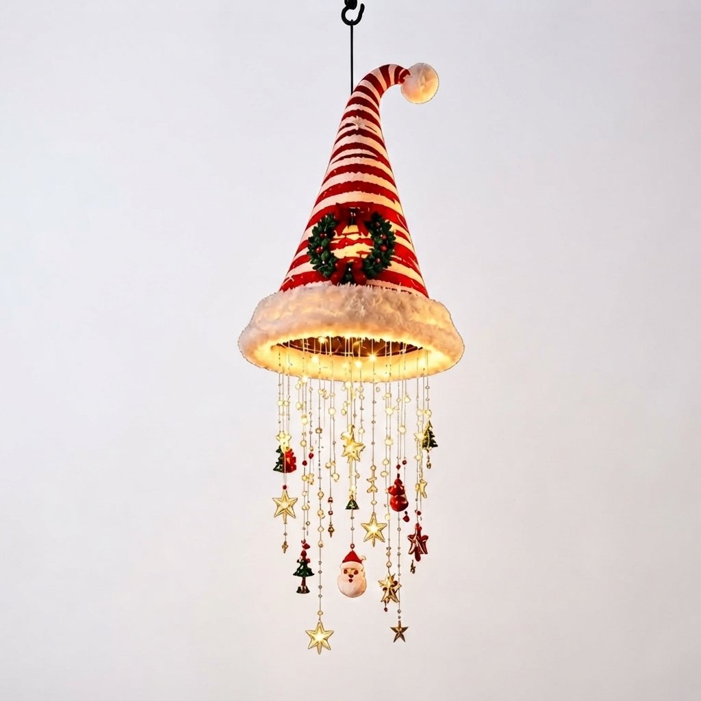 Christmas Santa Hat Hanging Light Chandelier with LED Tassels — B