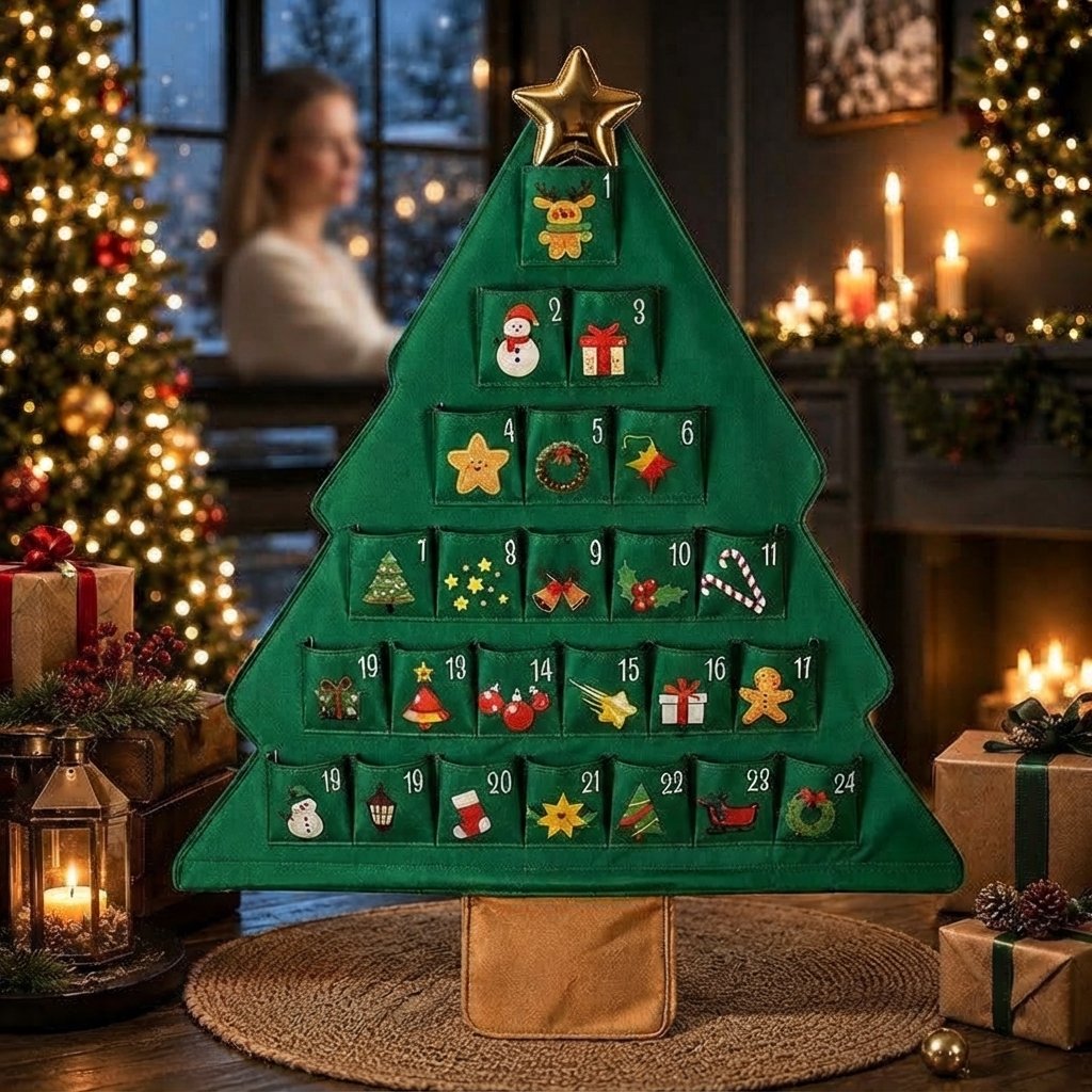 Christmas Tree Advent Calendar with 24 Pockets — Yellow Star