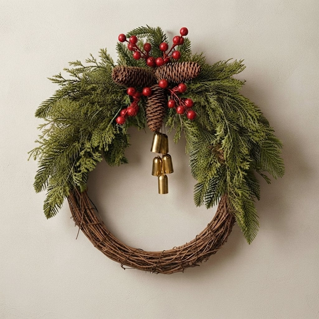 Christmas Wreath with Pinecones, Berries & Golden Bells — Default