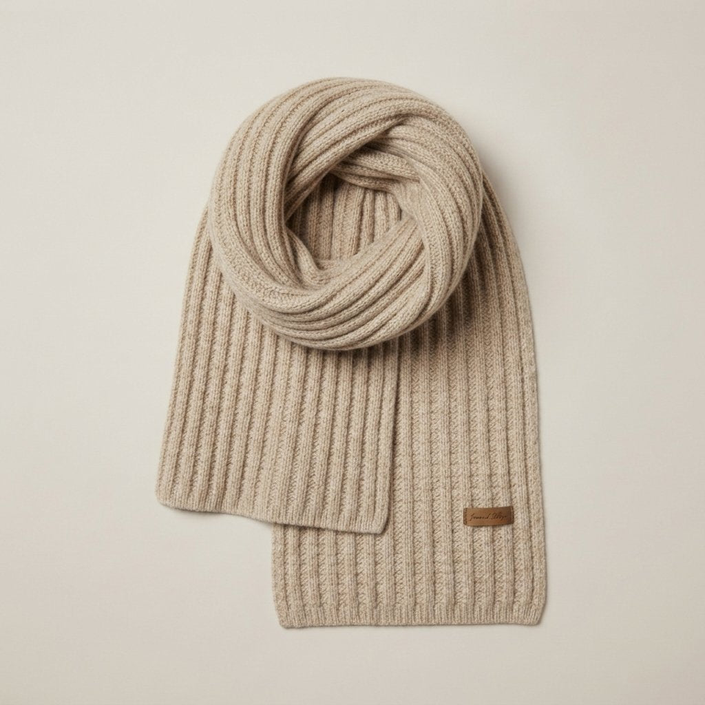 Chunky Ribbed Knit Scarf – Extra Long, Unisex — Beige