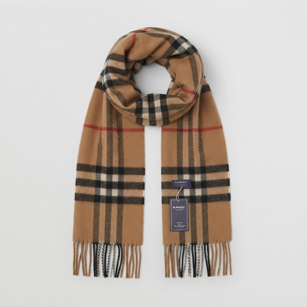 Classic Check Scarf with Fringe, Wool-Feel Wrap — Brown
