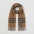 Classic Check Scarf with Fringe, Wool-Feel Wrap — Brown