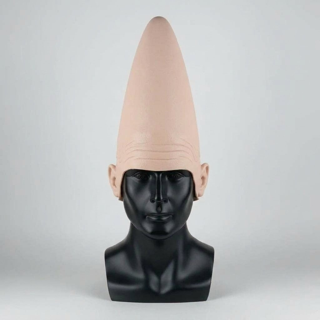 Conehead Halloween Costume Headpiece with Moulded Ears and Forehead Wrinkles – Latex Mask — Beige