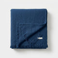 Cotton Crinkle Throw with Tassels, 100% Cotton — Midnight Blue