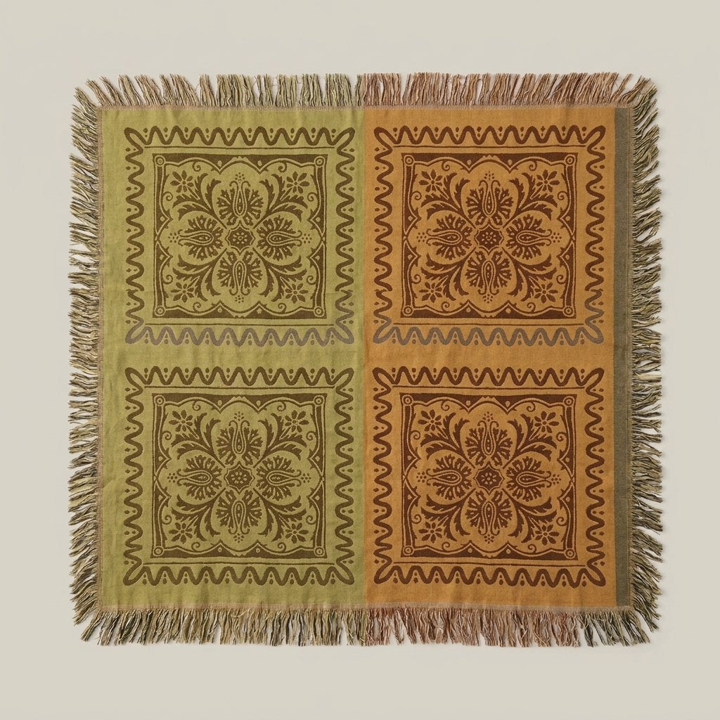 Cotton Tassel Throw Blanket with Mandala Pattern — Olive
