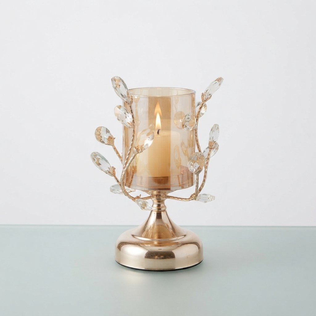 Crystal Petal Candle Holder with Glass Hurricane — Small