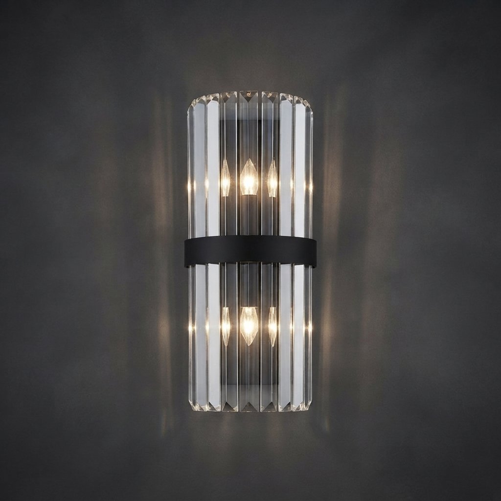 Crystal Wall Sconce with Gold or Black Steel Frame — Black