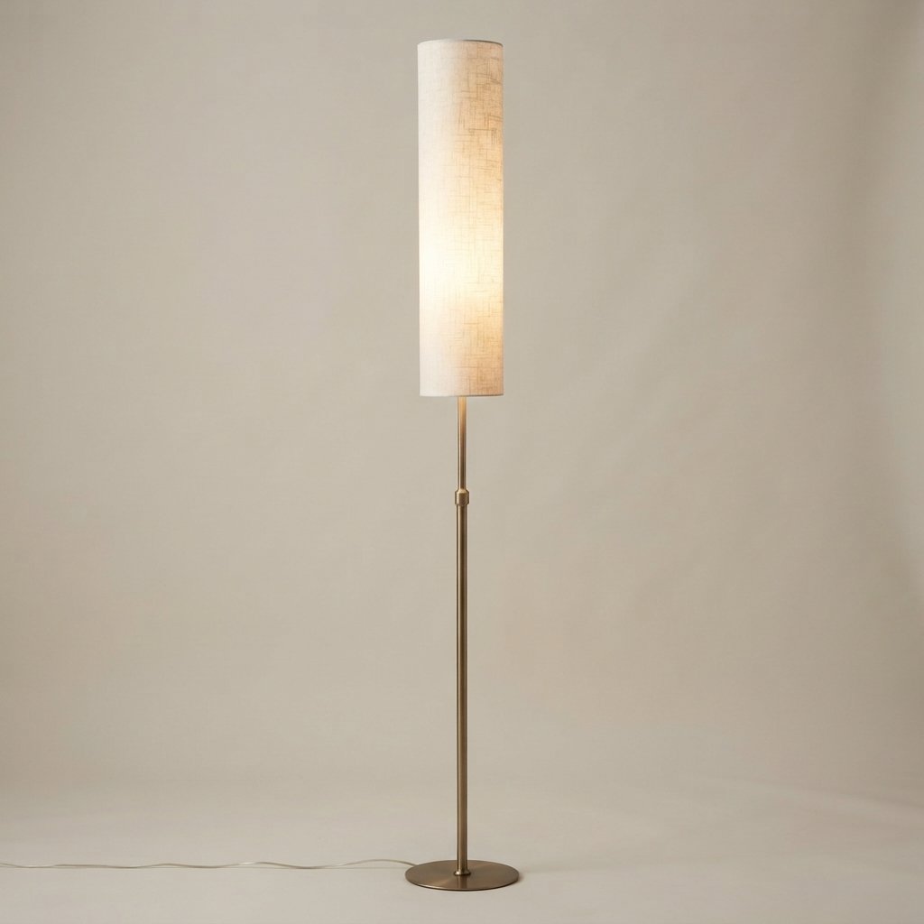 Cylindrical Floor Lamp with Fabric Shade and Metal Base — Height 180cm