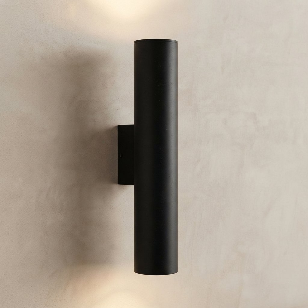 Cylindrical Up-Down LED Wall Light, Hardwired Indoor Sconce — Black