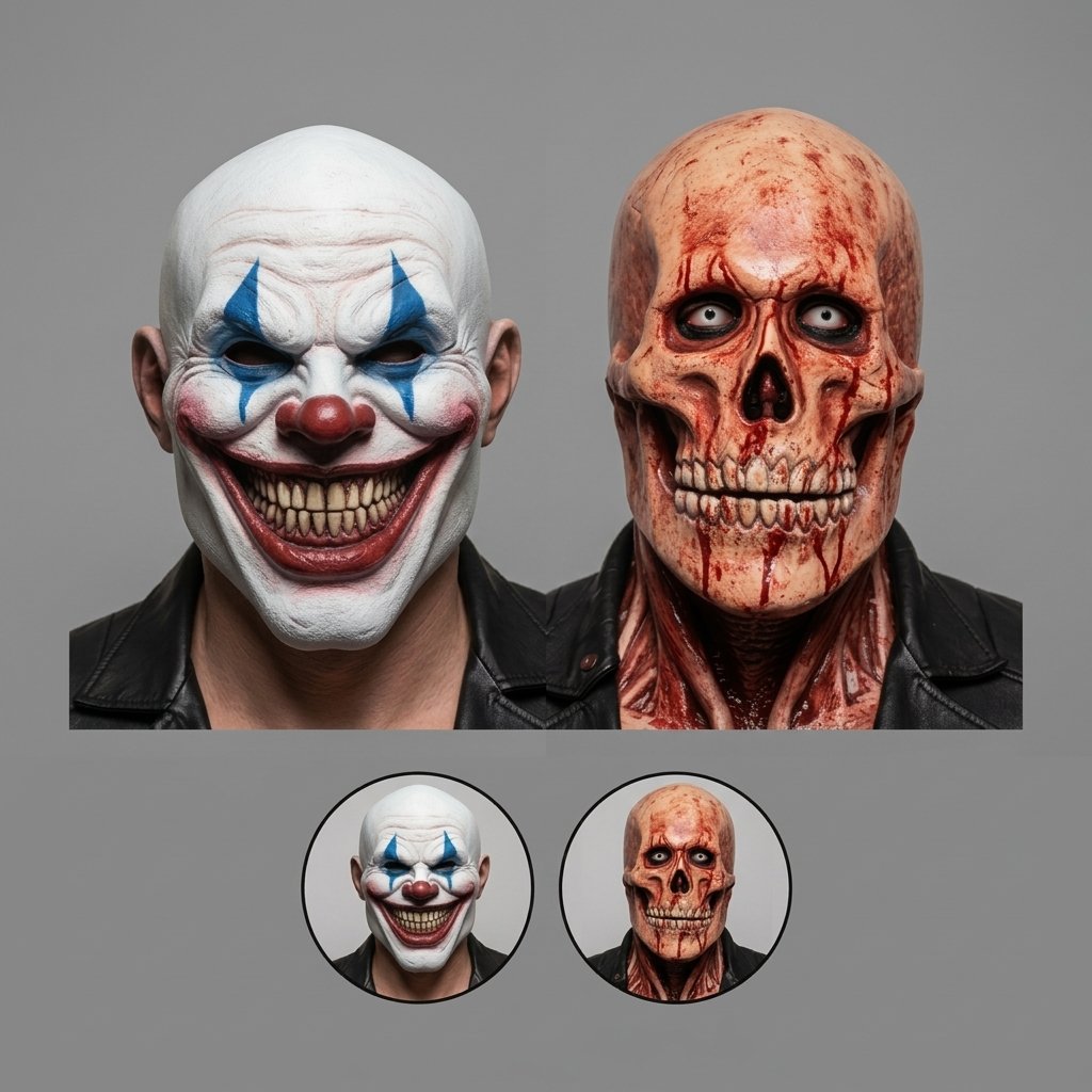 Double-Layer Peel-Off Halloween Mask – Creepy Clown and Bloody Skull Full Head Latex Costume Mask — Multicolour