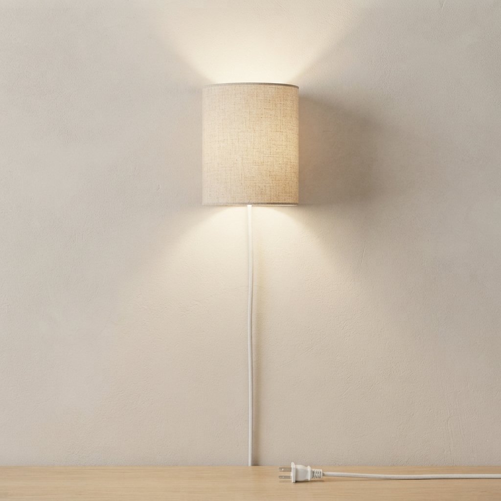 Fabric Drum Wall Light with Plug-In Cord, 3 Colour Modes — US Plug