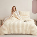 Faux Fur Fleece Blanket, Dual-Sided Plush Throw — Cheese White