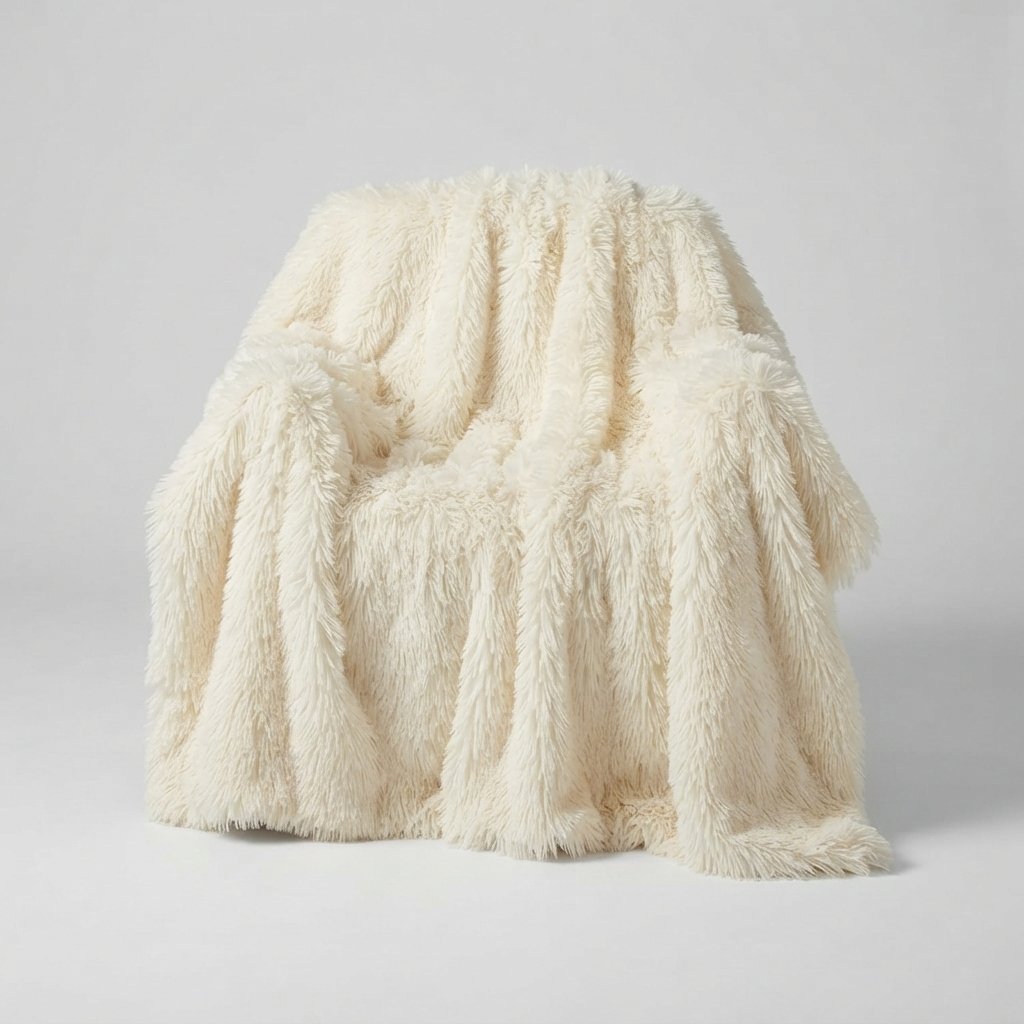 Faux Fur Throw Blanket – Long-Pile Shaggy Fleece — Ivory White