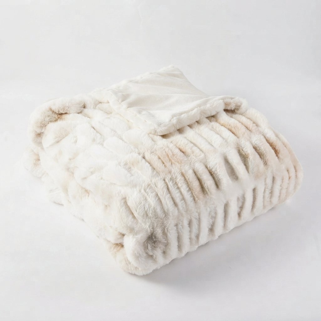 Faux Fur Throw Blanket – Ruched Plush, Two Sizes — Cream White