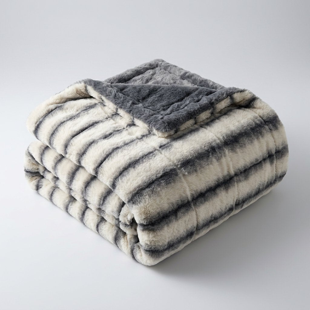 Faux Fur Throw Blanket with Ruched Texture, Ultra-Soft — Snow Dusk