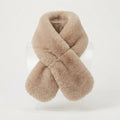 Faux Rabbit Fur Collar Scarf – Plush Knit-Backed — Beige