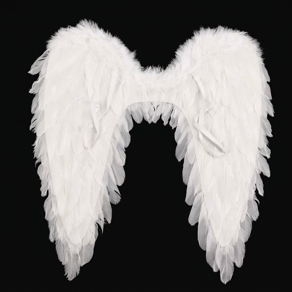 Feathered Angel Wings Costume Accessory with Adjustable Straps — Black
