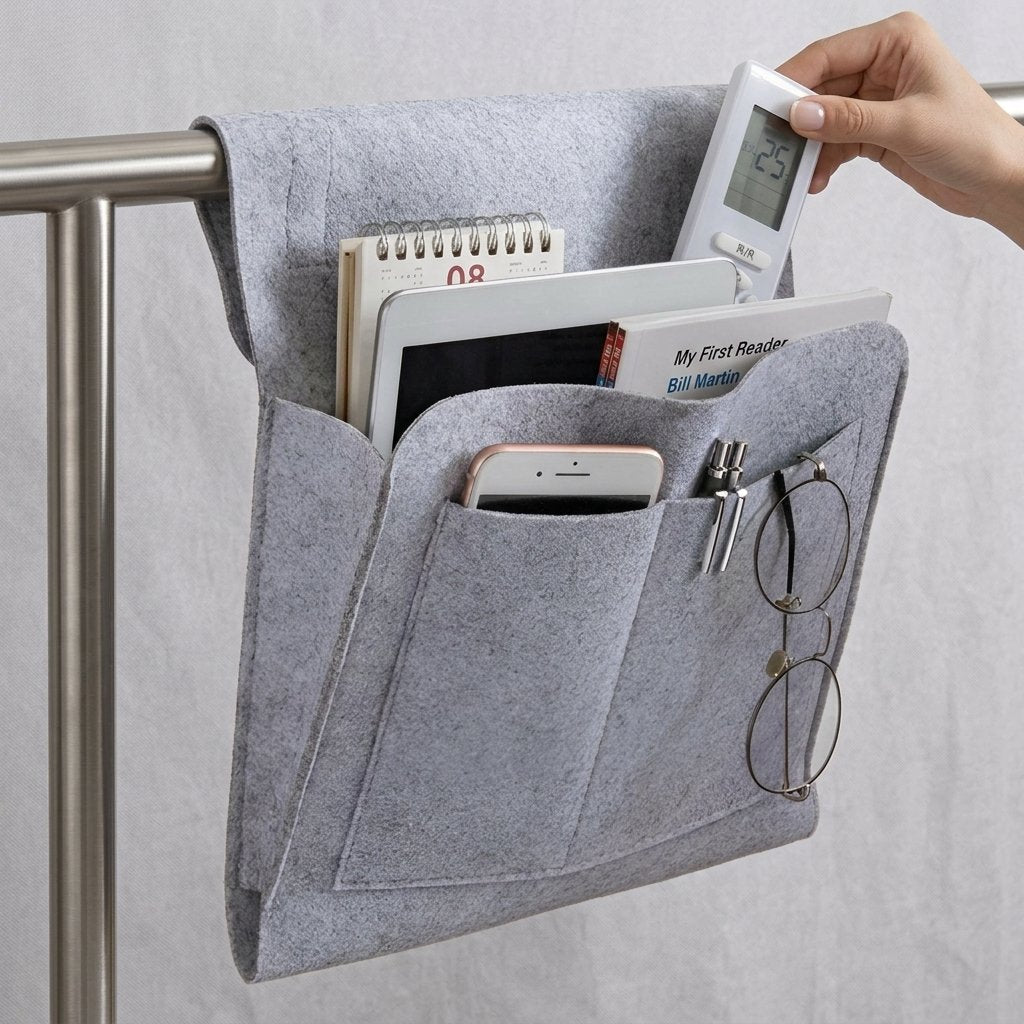 Felt Bedside Organiser with Multiple Pockets — Charcoal