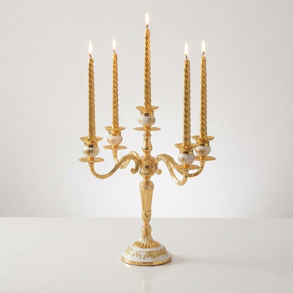 Floral Alloy Candelabra, 3-Arm or 5-Arm — Gold White