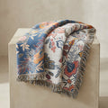 Floral Jacquard Cotton Throw Blanket with Fringe Trim — 200 x 230 cm