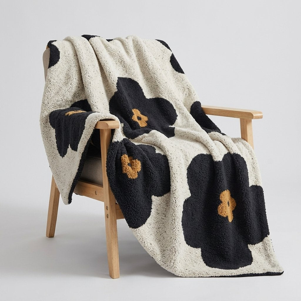 Floral Knitted Throw Blanket – Soft Bouclé, 47×59 in — Agate Grey