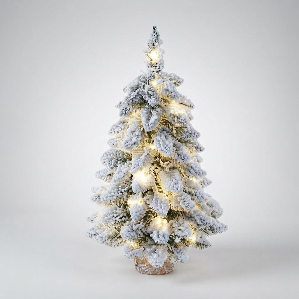 Frosted Mini Christmas Tree with Warm White LED Lights — White