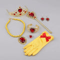 Girls' Princess Dress-Up Accessory Set – Tiara, Wand, Gloves, Necklace, Bracelet, Earrings and Ring — Yellow
