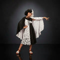 Girls' Split Black and White Villain Costume Set with Cape, Wig and Masquerade Mask — Black/White