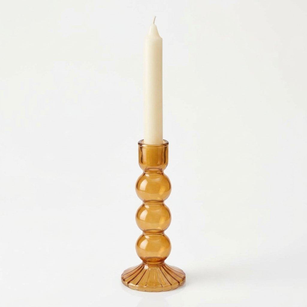 Glass Candle Holder in Pumpkin, 2 sizes — Med