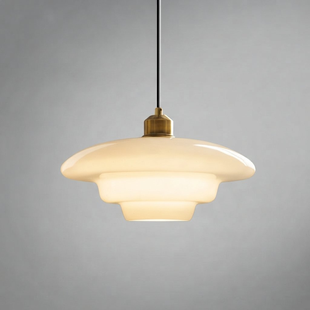 Glass Pendant Light, Mid-Century Tiered Shade, Three Shapes — A