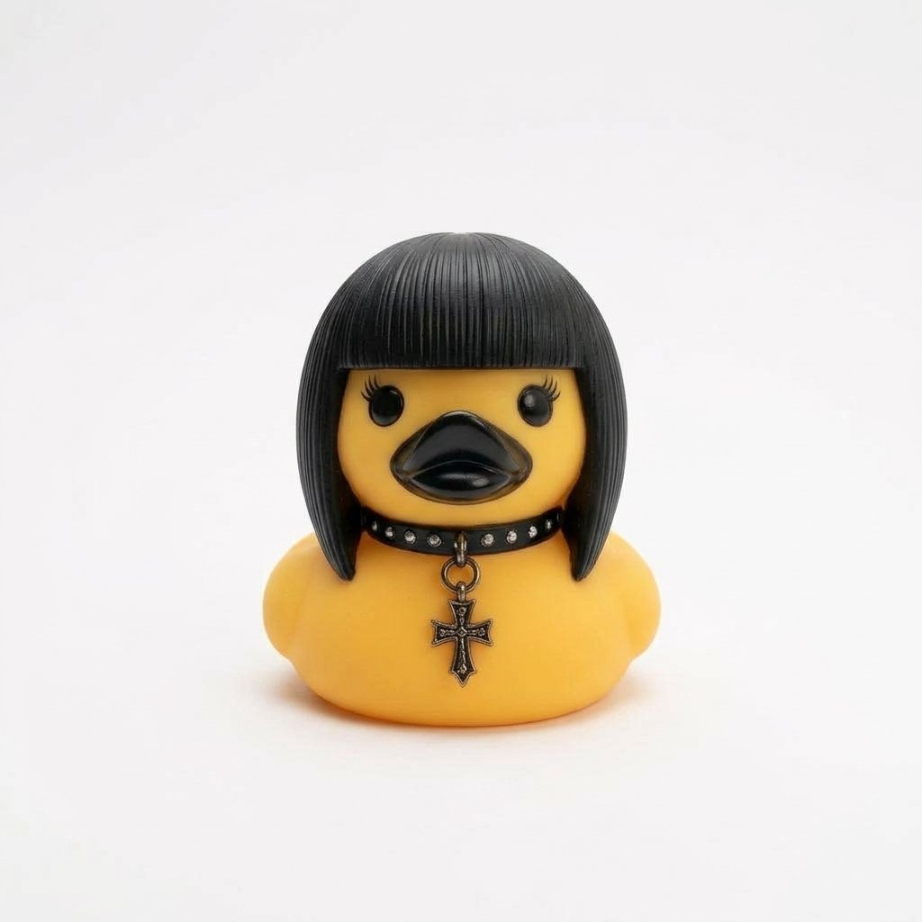 Goth Rubber Duck Decoration with Studded Collar, Chains and Moulded Details – Gothic and Punk Character Variants — A