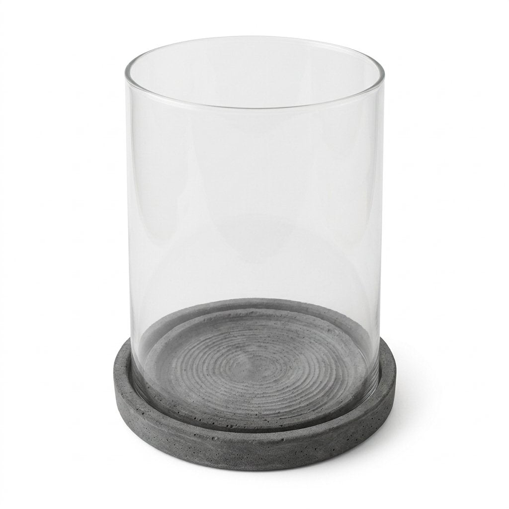 Grey Hurricane Lantern with Concrete Base, 2 Sizes — Large