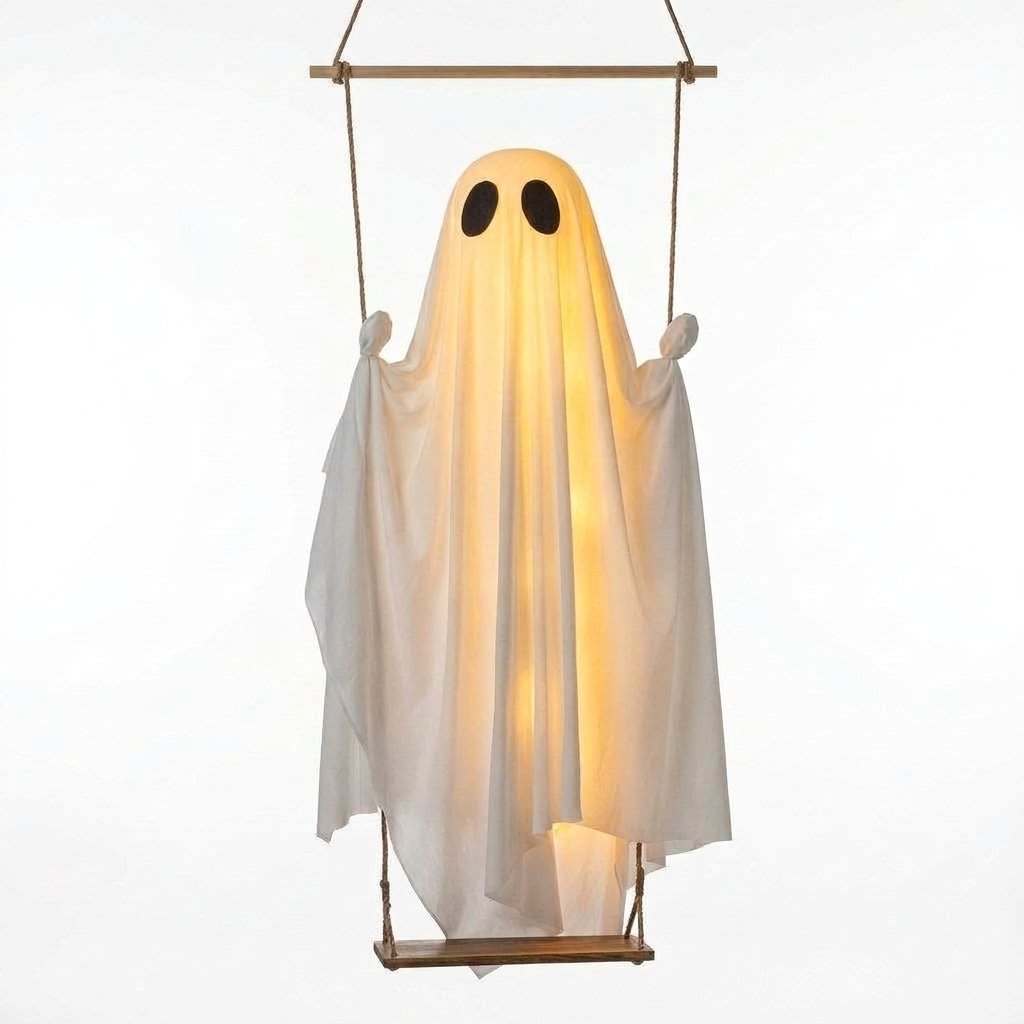 Halloween Hanging Ghost Swing Decoration with LED Light and Remote Control for Outdoor Yards and Porches — 40 × 165 cm / 15.75 × 64.96 in — Decorative