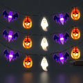 Halloween LED string lights with pumpkin, ghost and bat figures – battery or USB powered, indoor and outdoor use — Purple Bat Ghost Pumpkin