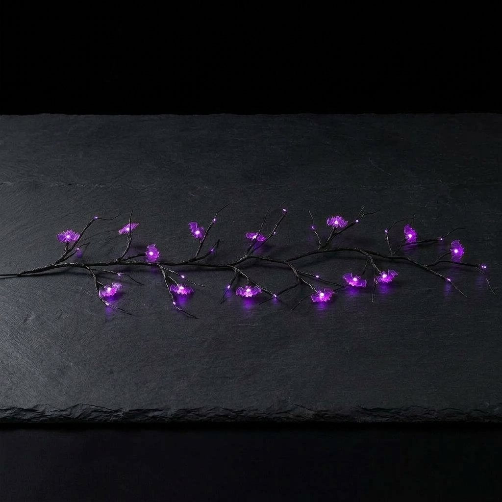 Halloween LED Twig Garland with Pumpkin or Bat Lanterns, Battery Operated, 6 ft — 18 Bats Vine Lanterns