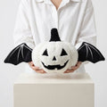 Halloween Pumpkin Plush Cushion with Bat Wings — White