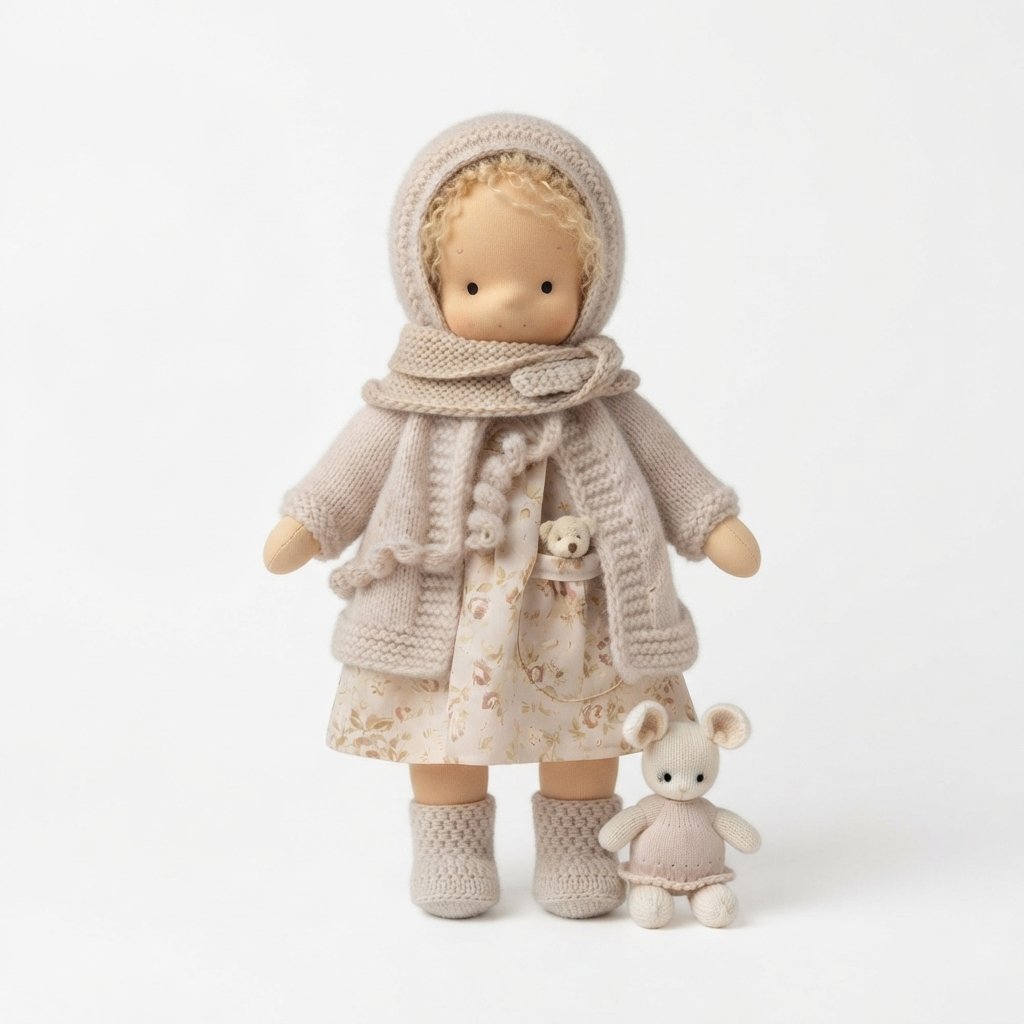 Handmade Cloth Doll Gift Set with Stuffed Animal — Style 1