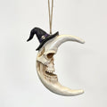 Hanging Crescent Moon Skull Decoration with Witch Hat – Halloween Horror Ornament — Default