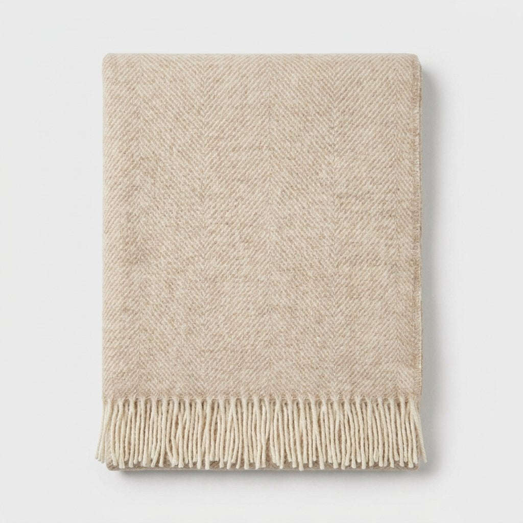 Herringbone Pure Wool Throw in Four Colours — Neutral